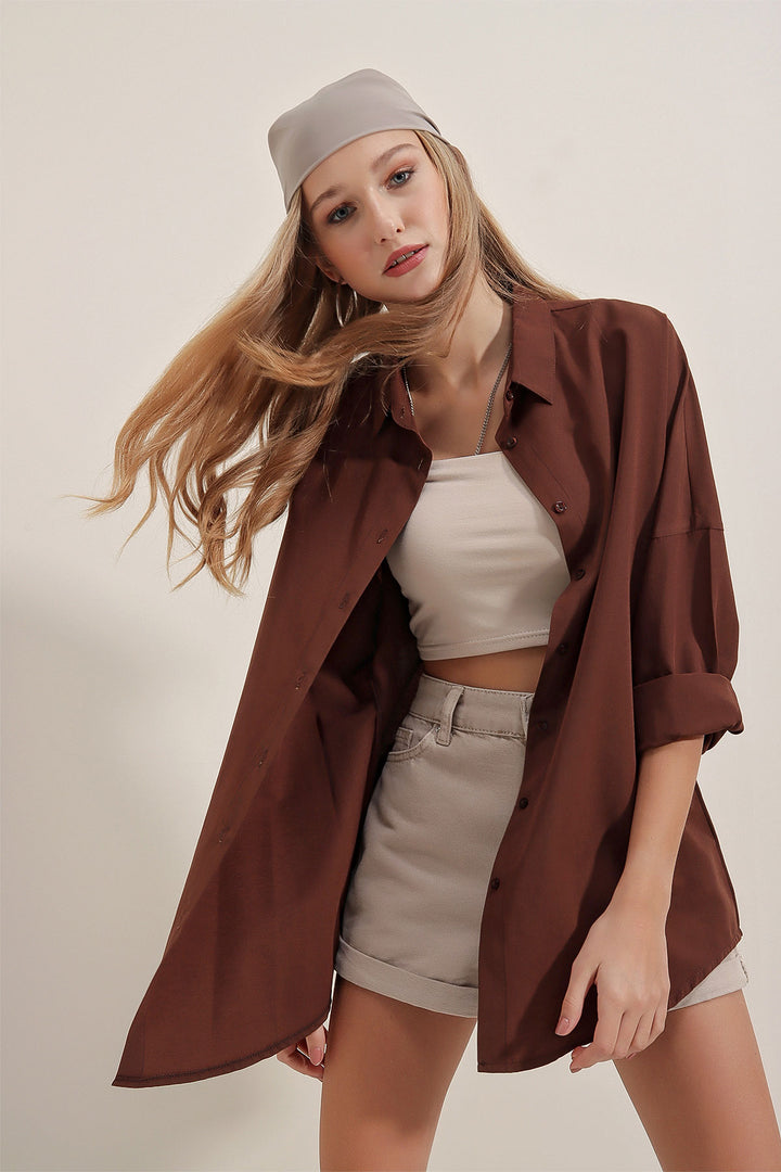 Mocha Breeze Brown Oversized Shirt