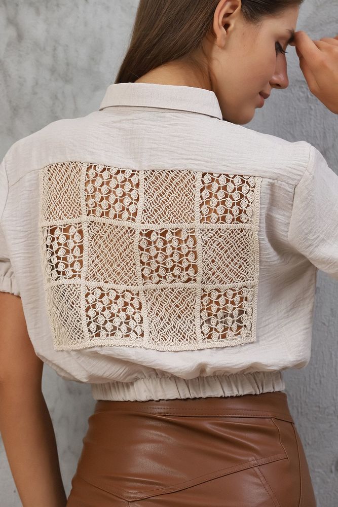 Stone Open Back Shirt with Lace-Up Detail