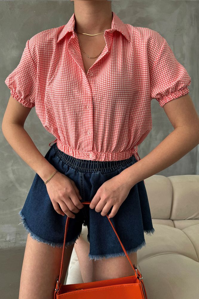 Orange Gingham Shirt with Elasticated Waist