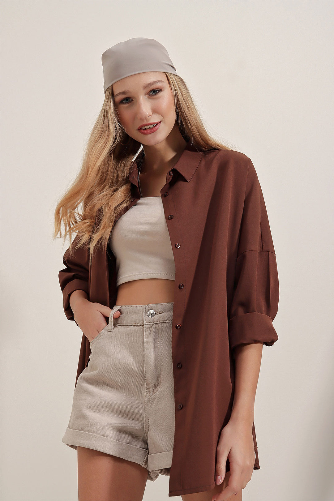 Mocha Breeze Brown Oversized Shirt