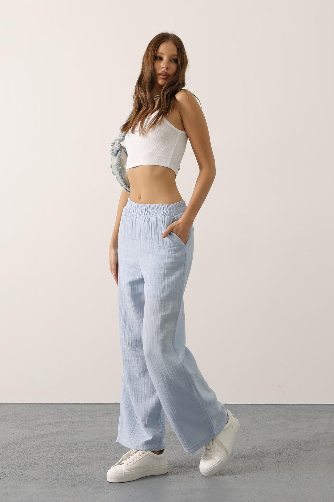 Comfort Fit Blue Sporty Palazzo Pants