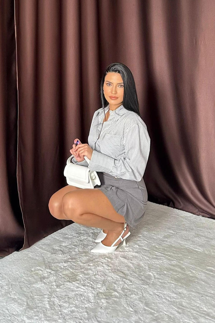 Button Detailed Pleated Skirt - Smoke