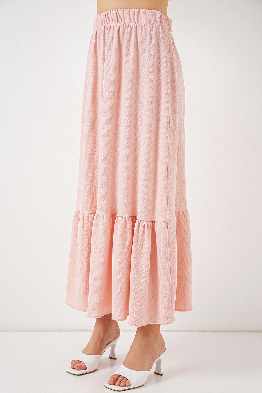 Blush Flow High-Waist Layered Maxi Skirt