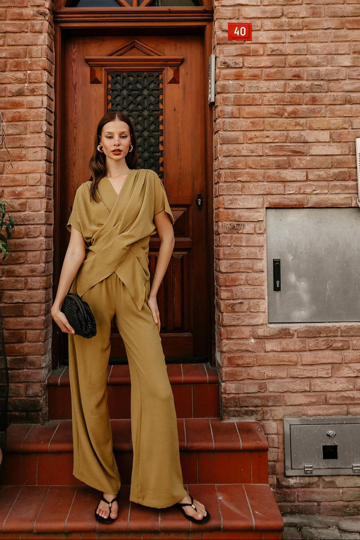 Khaki Elegant Casual & Formal Two-Piece Set