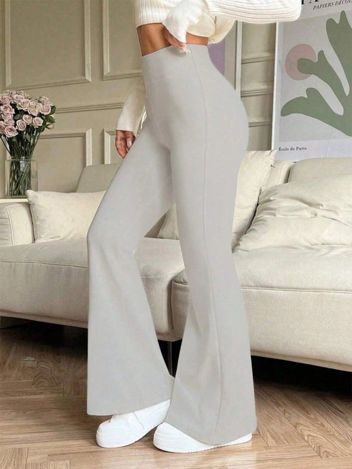 Grey High-Waist Palazzo Pants with Flared Leg