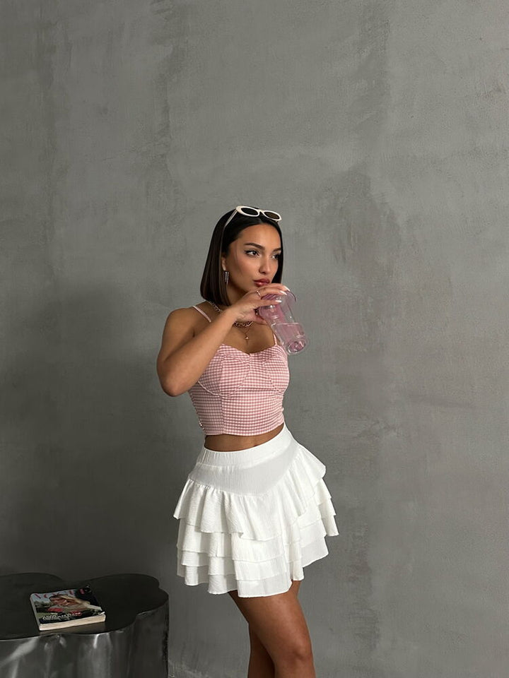 Powder Gingham Bustier Crop Top