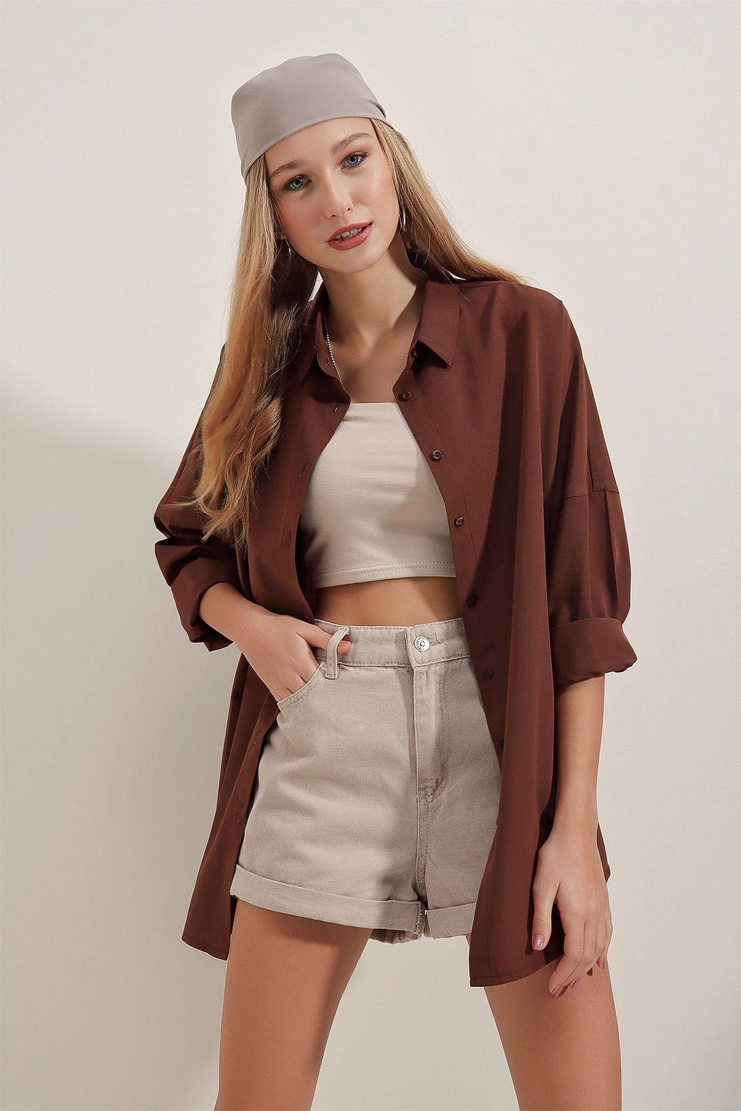 Mocha Breeze Brown Oversized Shirt