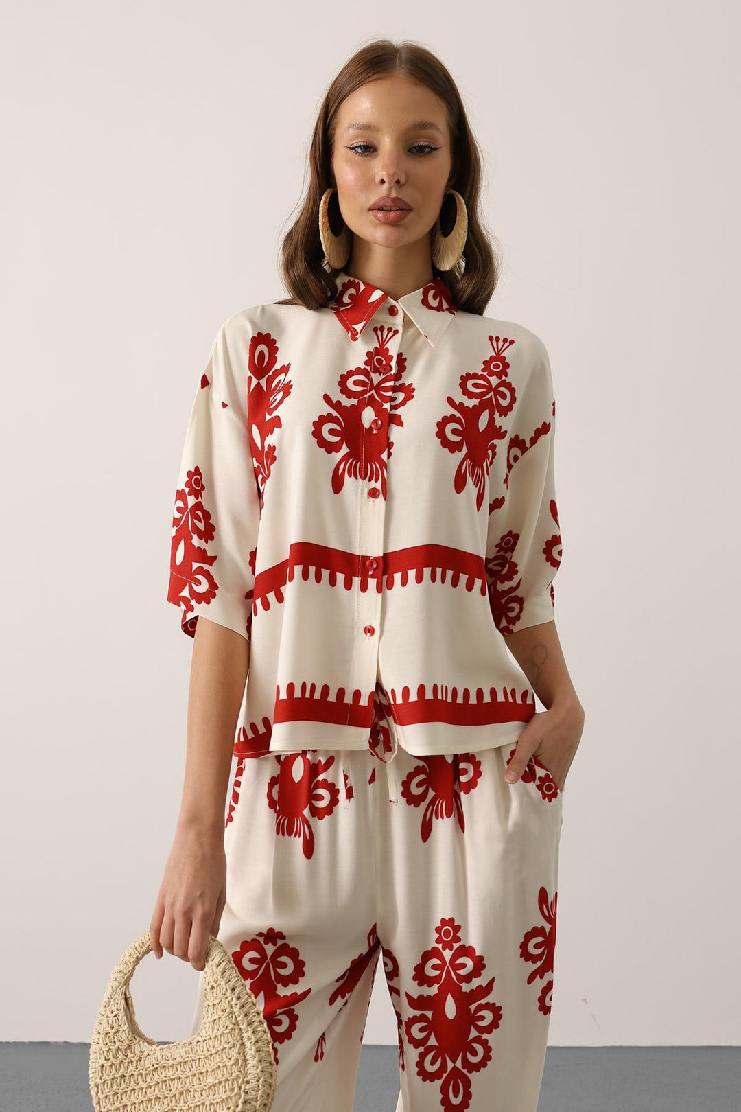 Red Stylish Floral Set For Spring Summer