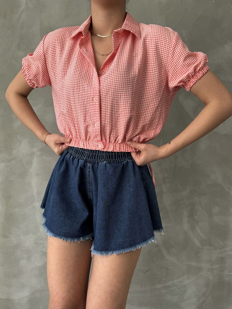 Orange Gingham Shirt with Elasticated Waist