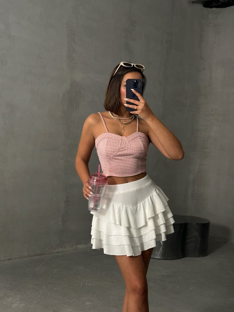 Powder Gingham Bustier Crop Top