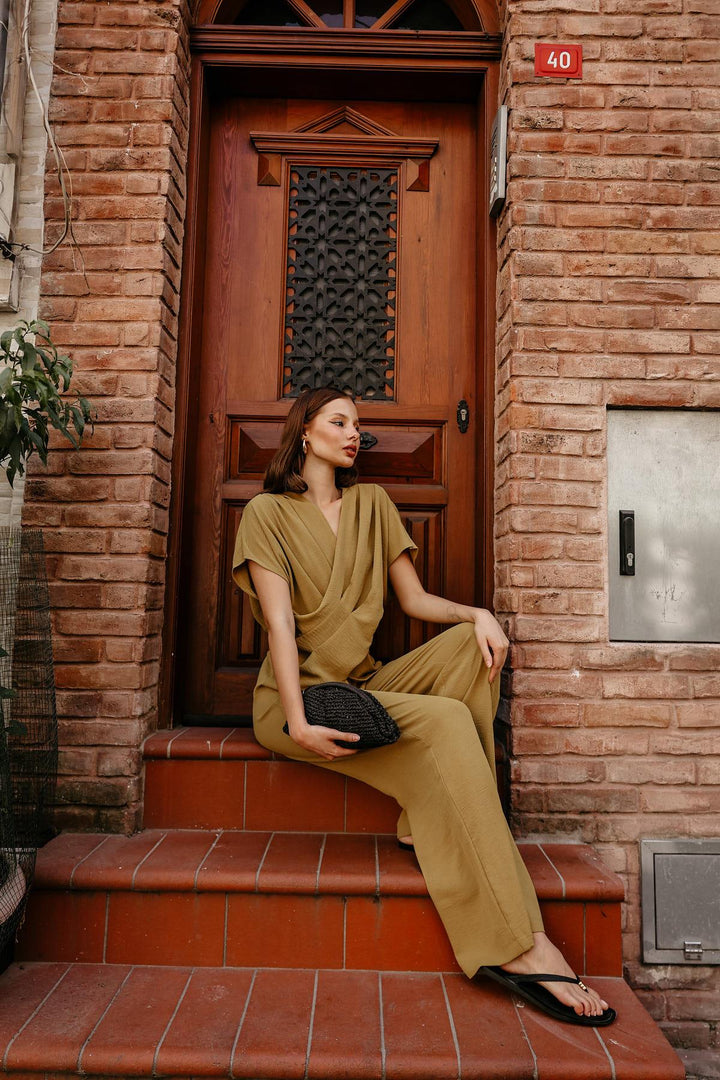 Khaki Elegant Casual & Formal Two-Piece Set