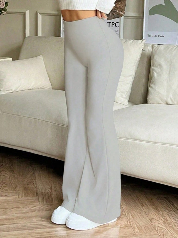 Grey High-Waist Palazzo Pants with Flared Leg