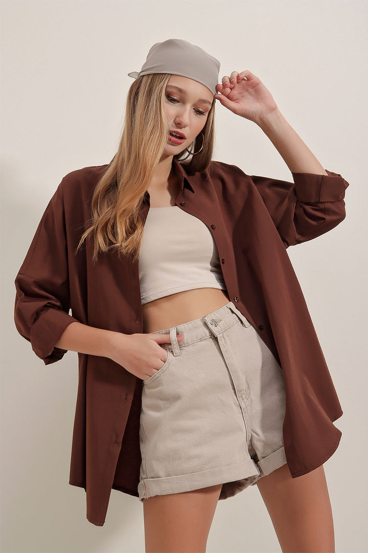 Mocha Breeze Brown Oversized Shirt