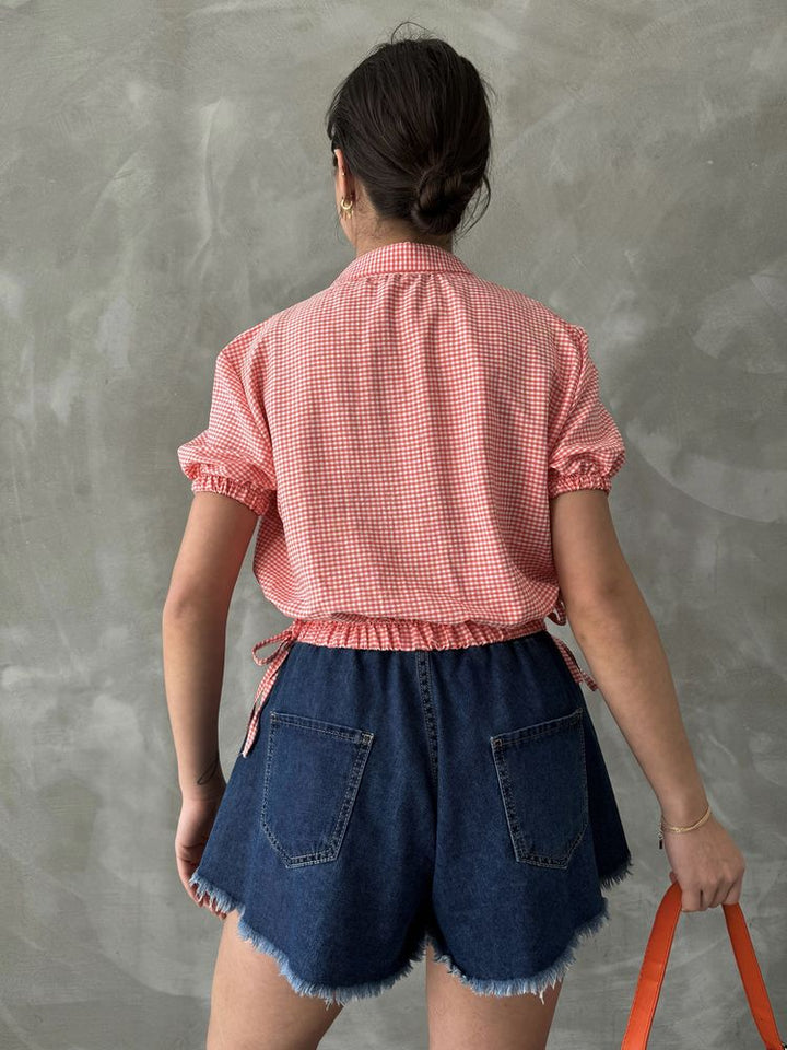 Orange Gingham Shirt with Elasticated Waist