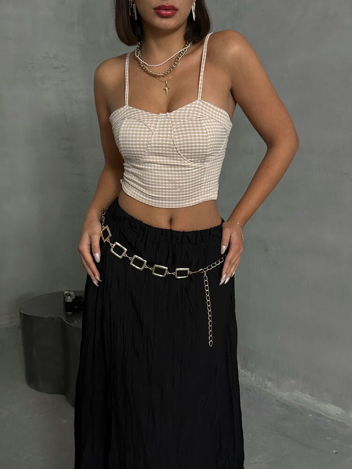 Stone Gingham Bustier Crop Top