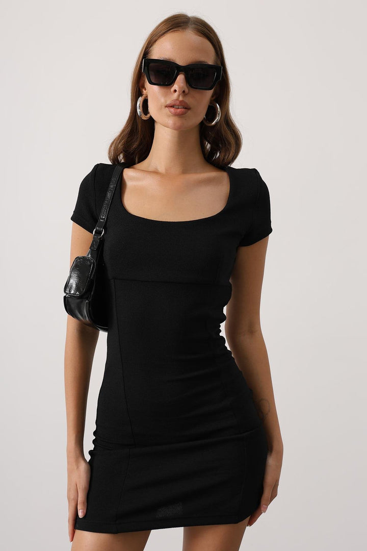 Black Sexy Bodycon Mini Dress with Square Neckline