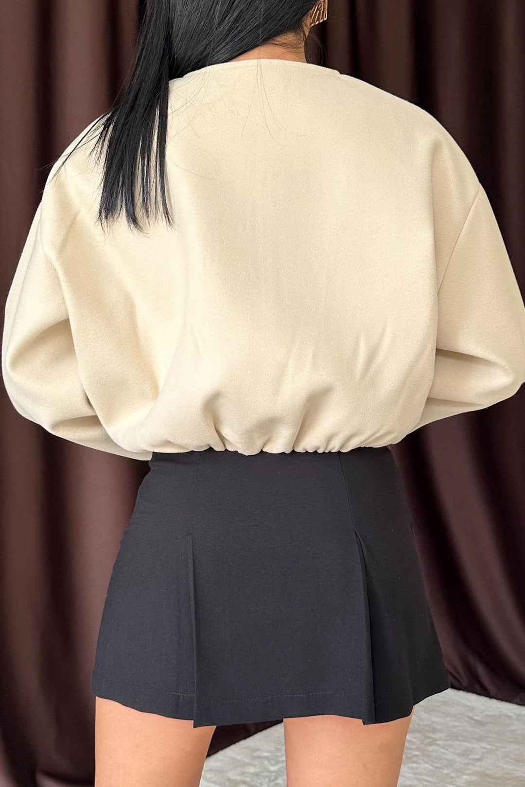 Button Detailed Pleated Skirt - Black