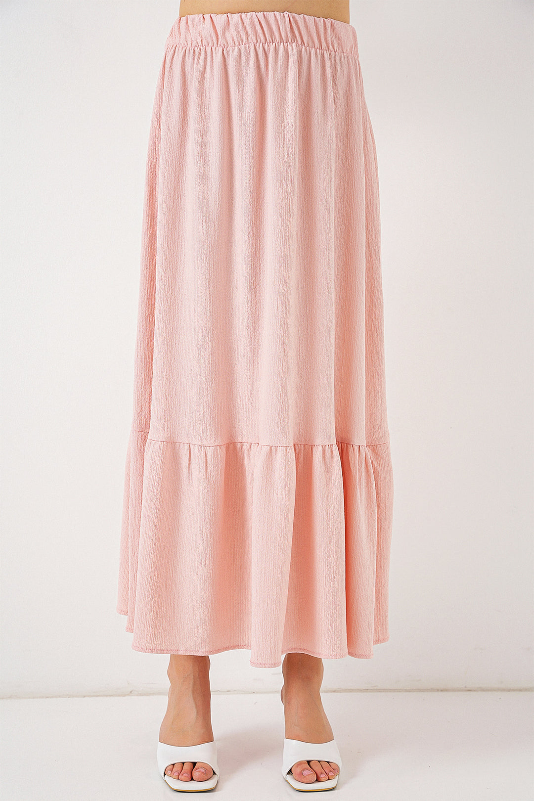 Blush Flow High-Waist Layered Maxi Skirt