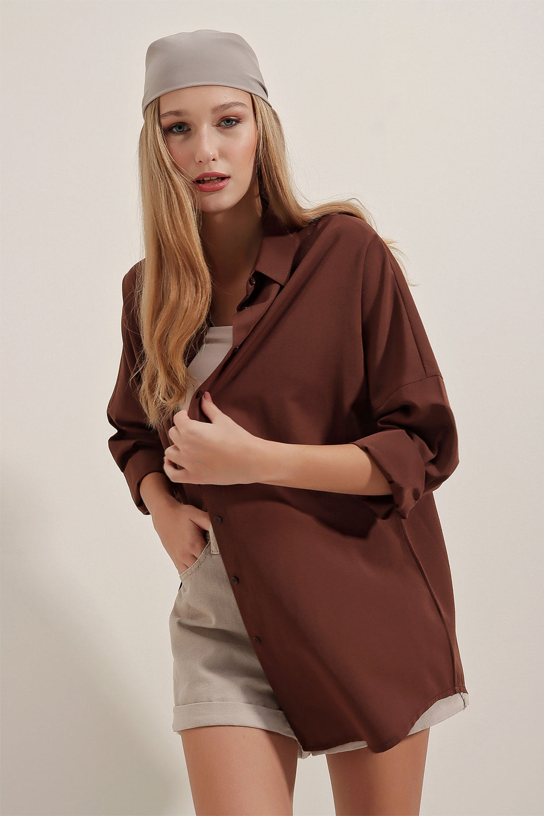 Mocha Breeze Brown Oversized Shirt