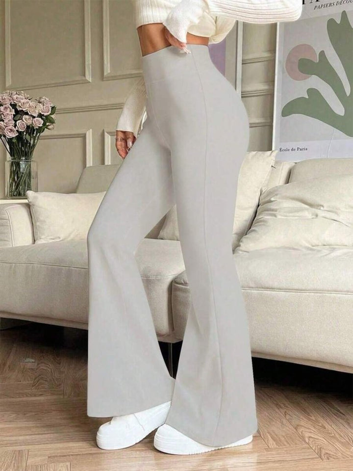 Grey High-Waist Palazzo Pants with Flared Leg