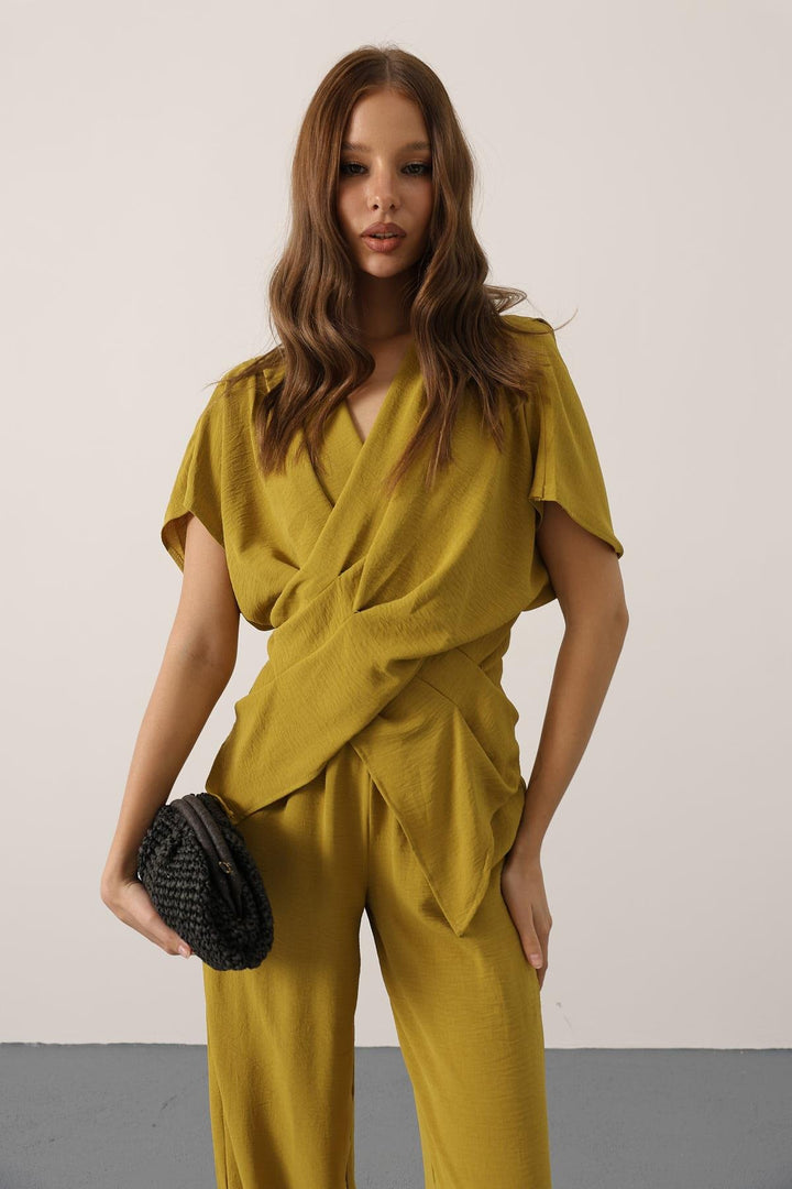 Khaki Elegant Casual & Formal Two-Piece Set